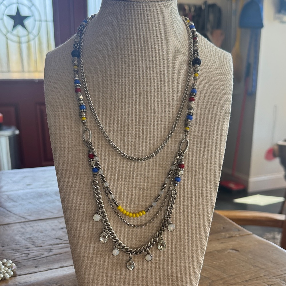 Premier Designs Jess Necklace Antique Layer Matte Silver Plated Crystal Glass